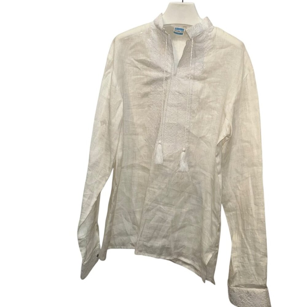 mavka.mtk HAMPTONS MONTAUK 100% Linen embroidered white on white tunic top S NEW